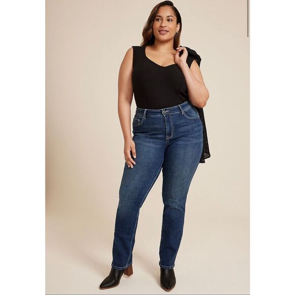 Maurices M Jeans Plus Size Classic Straight Curvy High Rise Straight Jeans Long - Picture 10 of 12